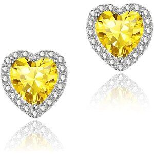 Women's Heart Yellow Elegant Mall Dainty Halo Birthstone Cubic Zirconia Earring